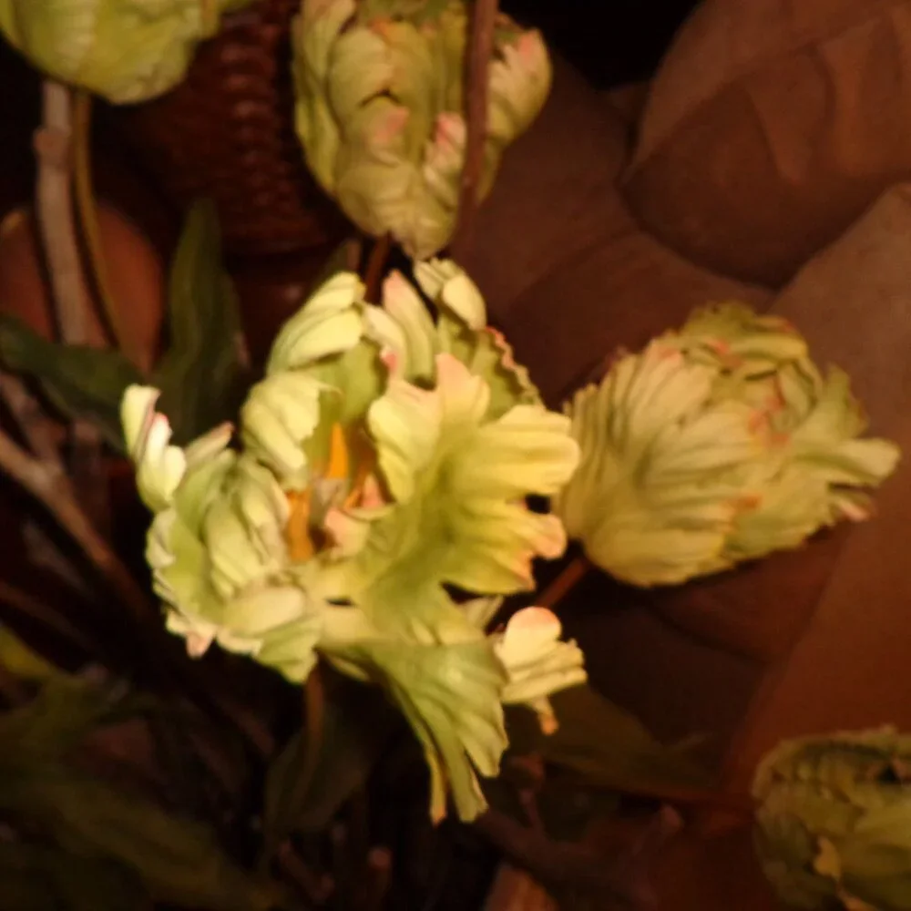 Lot of 8 Faux Long Stem Flowers Greenish Bendable Stems Realistic Looking